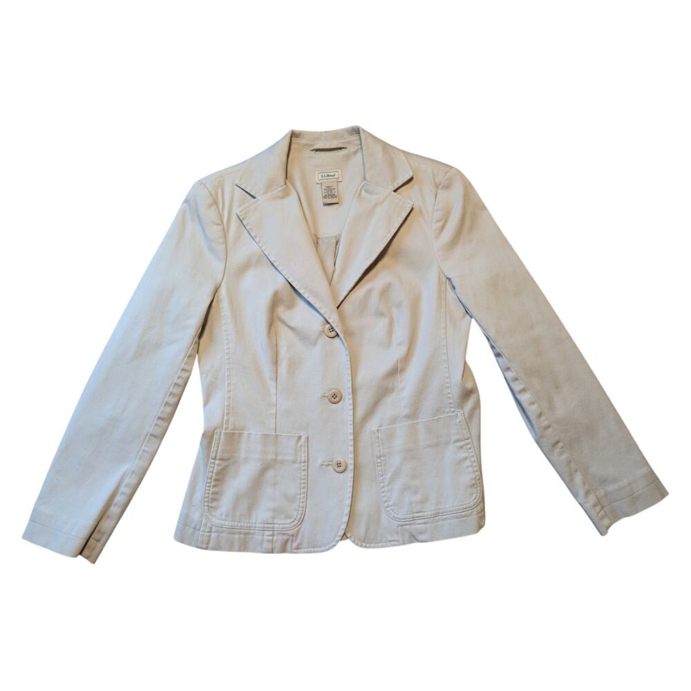 L.L. Bean Women's 3-Button Blazer Stretch Cotton Khaki Beige Size 0 Petite
